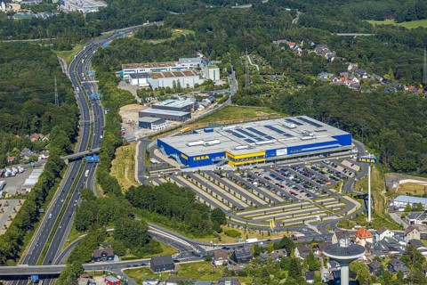 Aerial view, IKEA store Wuppertal, Nächstebreck, Wuppertal, Ruhr area, North Rhine-Westphalia,