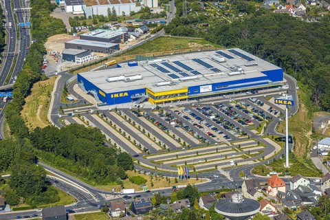 Aerial view, IKEA store Wuppertal, Nächstebreck, Wuppertal, Ruhr area, North Rhine-Westphalia,