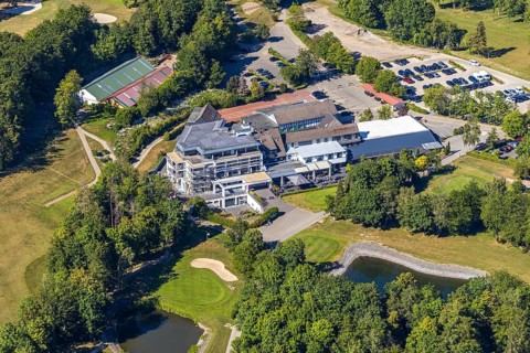 Aerial photo, golf house construction site Golfclub Felderbach Sprockhövel e.V., Sprockhövel, Ruhr