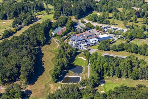 Aerial photo, golf house construction site Golfclub Felderbach Sprockhövel e.V., Sprockhövel, Ruhr