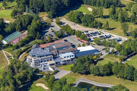 Aerial photo, golf house construction site Golfclub Felderbach Sprockhövel e.V., Sprockhövel, Ruhr