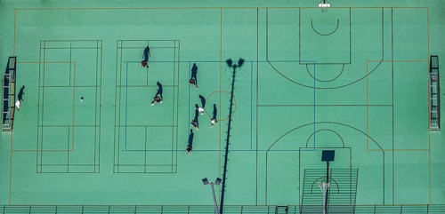 Aerial view, football pitch at IG Metall training centre, Sprockhövel, Ruhr area, North