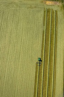 Aerial view, agricultural area, tractor mowing meadow, Gennebreck, Sprockhövel, Ruhr area, North