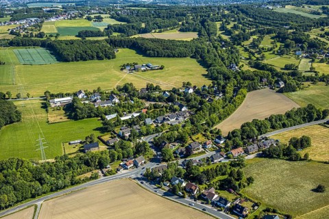 Aerial view, residential area Schee / Quellenburg, Sprockhövel, Ruhr area, North Rhine-Westphalia,