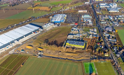 Aerial view, Woolworth builds new headquarters in the intermunicipal industrial estate Unna/Kamen,