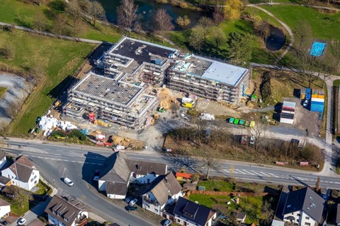 Aerial view, new building Kursana Quartier retirement home, recreation and leisure centre
