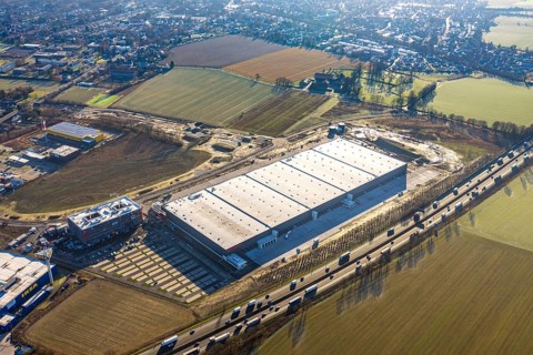 Aerial view, Woolworth builds new headquarters in the intermunicipal commercial area Unna/Kamen,