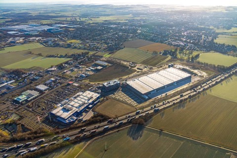 Aerial view, Woolworth builds new headquarters in the intermunicipal commercial area Unna/Kamen,