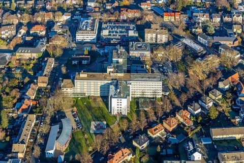 Aerial photo, Evangelisches Krankenhaus Unna, Holbeinstraße, EVK Unna, Unna, Ruhr area, North