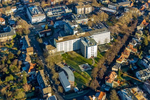 Aerial photo, Evangelisches Krankenhaus Unna, Holbeinstraße, EVK Unna, Unna, Ruhr area, North