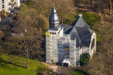 Aerial view, renovation Christuskirche, Unna, Ruhr area, North Rhine-Westphalia, Germany, place of