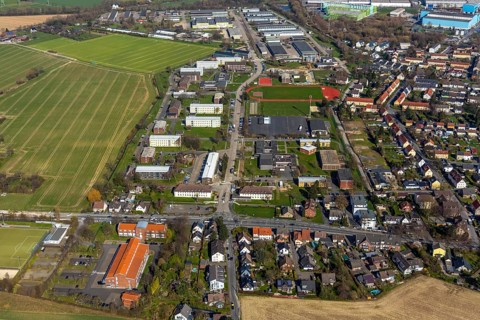 Aerial photo, Glückauf Kaserne Unna Königsborn, Hallohweg, Unna, Ruhr area, North Rhine-Westphalia,