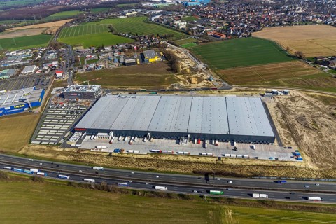 Aerial view, new building Woolworth headquarters and logistics centre, commercial area Unna Kamen,