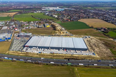 Aerial view, new construction Woolworth headquarters and logistics centre, commercial area Unna