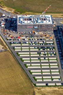 Aerial view, new construction Woolworth headquarters and logistics centre, commercial area Unna