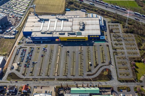 Aerial view, Ikea furniture store, Unna-Königsborn, city limits Kamen, Südkamen, Kamen, Ruhr area,