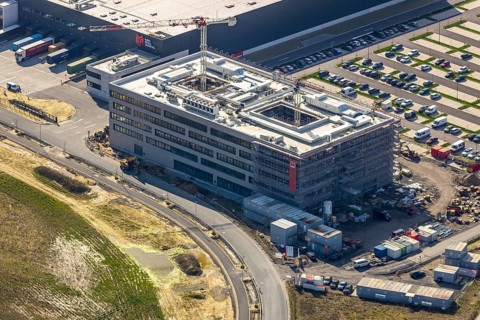 Aerial view, new Woolworth headquarters and logistics centre, Unna Kamen industrial estate,