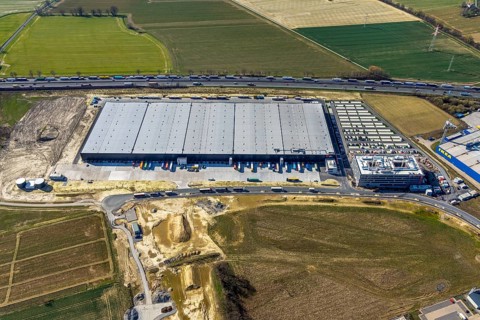Aerial view, new construction Woolworth headquarters and logistics centre, commercial area Unna