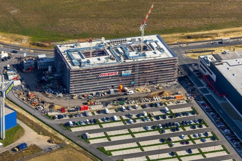 Aerial view, new Woolworth headquarters and logistics centre, Unna Kamen industrial estate,
