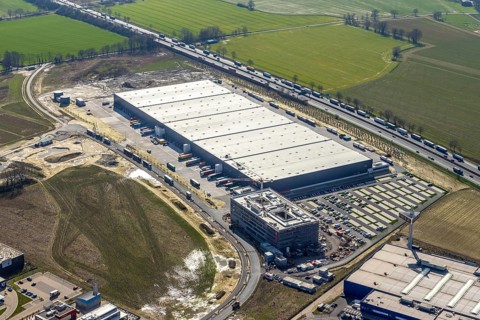 Aerial view, new Woolworth headquarters and logistics centre, Unna Kamen industrial estate,