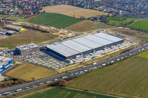 Aerial view, new Woolworth headquarters and logistics centre, Unna Kamen industrial estate,