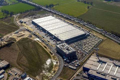 Aerial view, new Woolworth headquarters and logistics centre, Unna Kamen industrial estate,