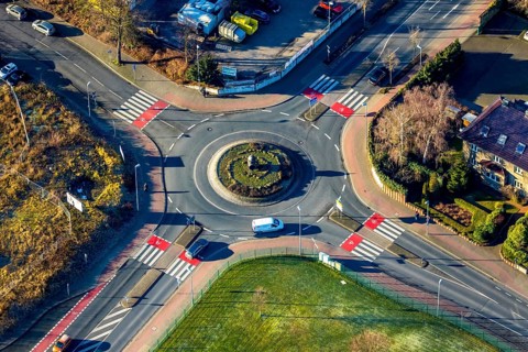 Aerial view, roundabout Viktoriastraße, Hammer Straße, Unna, Ruhr area, North Rhine-Westphalia,