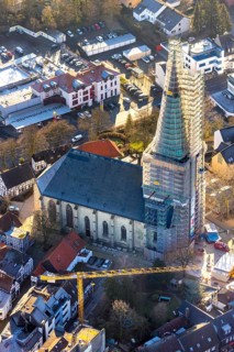 Aerial view, Unna town church being repaired, Unna, Ruhr area, North Rhine-Westphalia, Germany, DE,