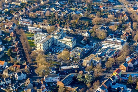 Aerial view, Evangelisches Krankenhaus Unna, Holbeinstraße, Unna, Ruhr area, North
