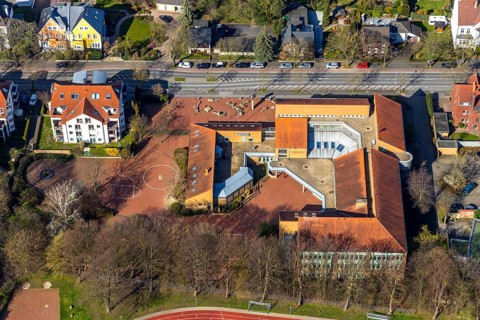 Aerial photo, Pestalozzi-Gymnasium Unna, Weiterbildungskolleg Unna, Unna, Ruhr area, North