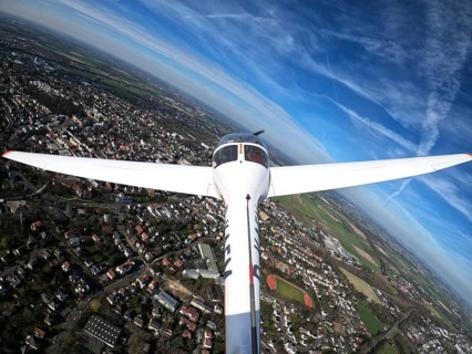 Aerial view, flight over Unna with a motor glider, city centre Unna, touring motor glider Hoffmann