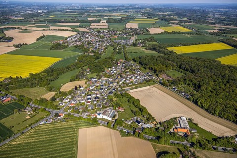 Aerial view, local view Am bush and local view Billmerich, Unna, Ruhr area, North Rhine-Westphalia,