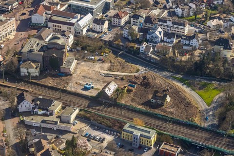 Aerial view, Mühle Bremme, construction site shopping centre, Unna, Ruhr area, North