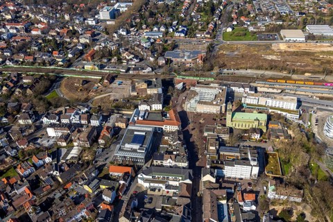 Aerial view, Unna railway station, Viktoriastrasse construction area for office building, St.
