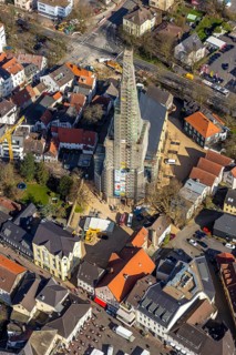 Aerial view, redevelopment protestant town church, church square, Unna, Ruhr area, North
