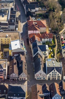 Aerial view, old town, Massener Straße, Gürtelstraße, half-timbered houses, Unna, Ruhr area, North