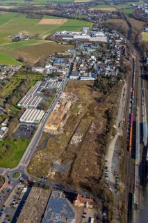 Aerial view, Unna railway station, Viktoriastrasse construction area for office building, Unna,