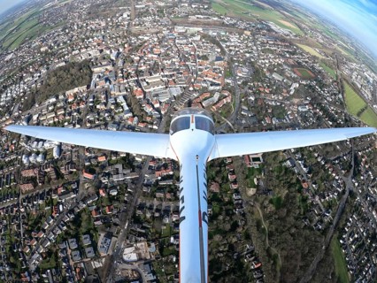 Aerial view, flight over Unna with a motor glider, city centre Unna, touring motor glider Hoffmann
