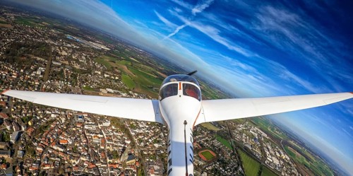 Aerial view, flight over Unna by motor glider, city centre Unna, touring motor glider Hoffmann