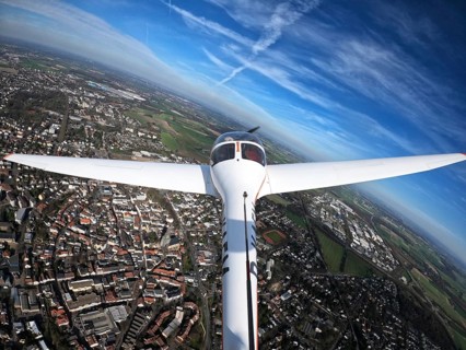 Aerial view, flight over Unna with a motor glider, city centre Unna, touring motor glider Hoffmann