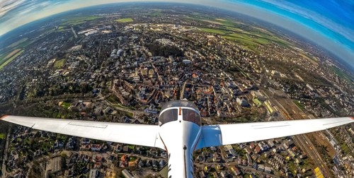 Aerial view, flight over Unna by motor glider, city centre Unna, touring motor glider Hoffmann