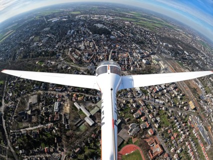 Aerial view, flight over Unna with a motor glider, city centre Unna, touring motor glider Hoffmann