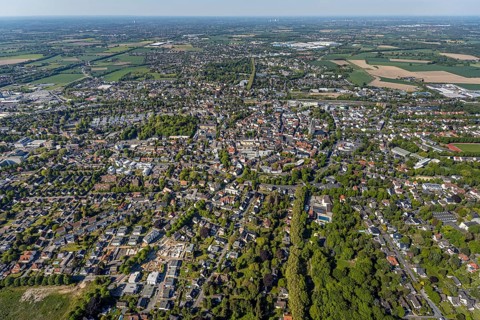 Aerial view, townscape, old town, protestant town church, Unna, Ruhr area, North Rhine-Westphalia,