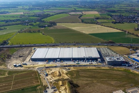 Aerial view, new Woolworth headquarters and logistics centre, Unna Kamen business park, Unna, Ruhr