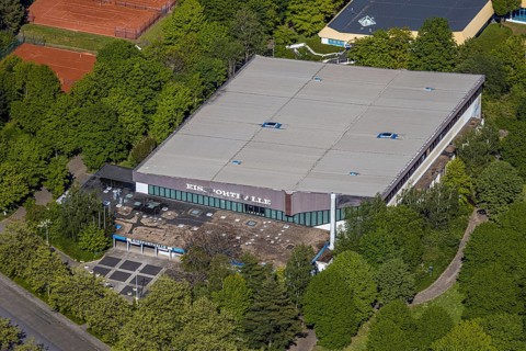 Aerial view, ice rink Unna, swimming rink Unna, Unna, Ruhr area, North Rhine-Westphalia, Germany,
