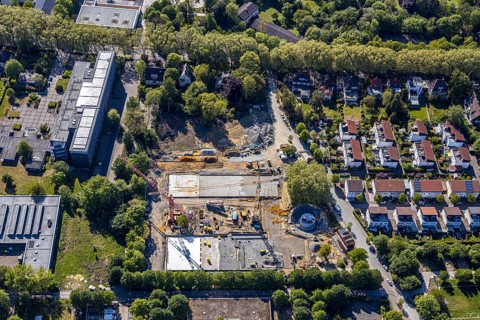 Aerial view, construction area Berliner Allee residential development, school centre north, Unna,