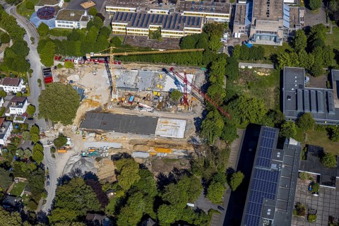 Aerial view, construction area Berliner Allee residential development, school centre north, Unna,