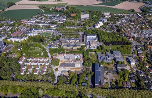 Aerial view, construction area Berliner Allee residential development, school centre north, Unna,