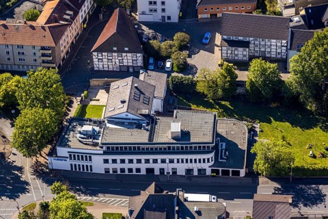 Aerial photo, Hellweger Anzeiger and Westfälische Rundschau, waterway, Unna, Ruhr area, North
