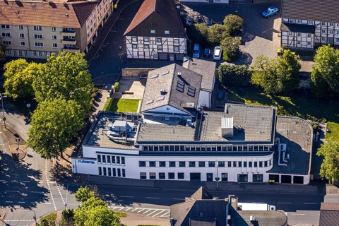 Aerial photo, Hellweger Anzeiger and Westfälische Rundschau, waterway, Unna, Ruhr area, North